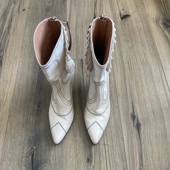 ZIMMERMANN Ivo Ruffle Patchwork Leather Canvas Ankle Boots Size 40 Made in Italy - Picture 5 of 12